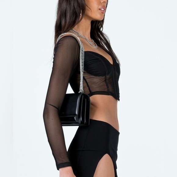NWT PRINCESS POLLY Maranta Black Sheer Mesh Long Sleeve Crop Top 14 - Picture 2 of 8